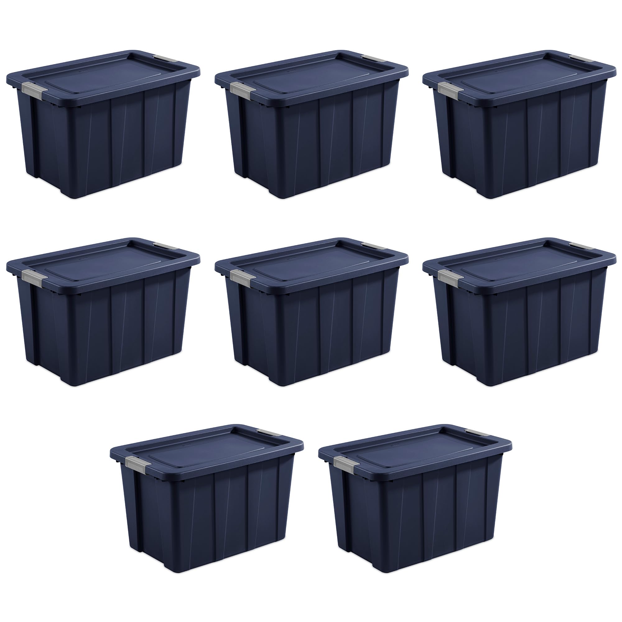 Sterilite 8-Pack 30 Gallon Heavy Duty Storage Bins with Secure Lids - Dark Indigo Tuff1 Totes for Home Organization, Garage, and Moving Supplies