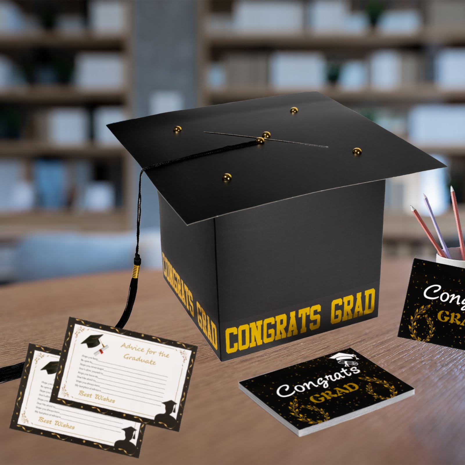 2024 Graduation Card Box Holder - Congrats Grad Cap Decorations for Graduation Party Supplies | Perfect for Graduation Ceremony, Commencement Gifts & College Celebration Decor