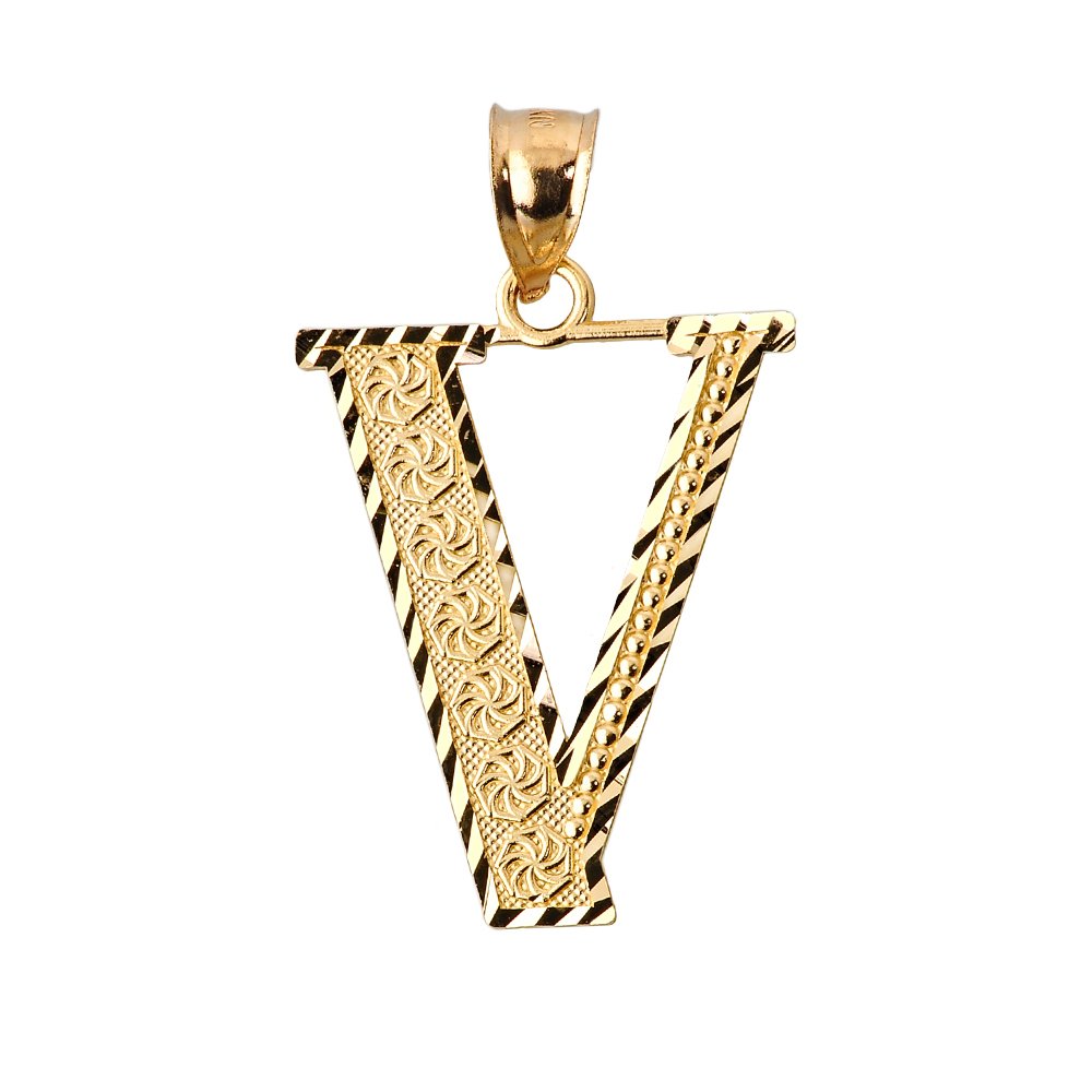 14K Yellow Gold Initial Letter V Charm Pendant - 0.7 Inch Personalized Jewelry for Women, Gift for Her, Birthday, Anniversary, Valentine's Day, Graduation
