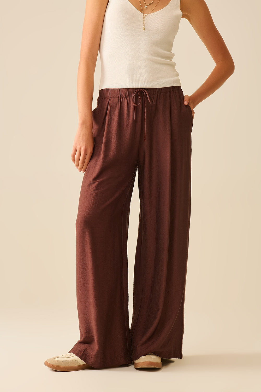 Lightweight Viscose Wide Leg Brown Pants for Women - Comfortable & Stylish for Casual Wear, Office, and Travel