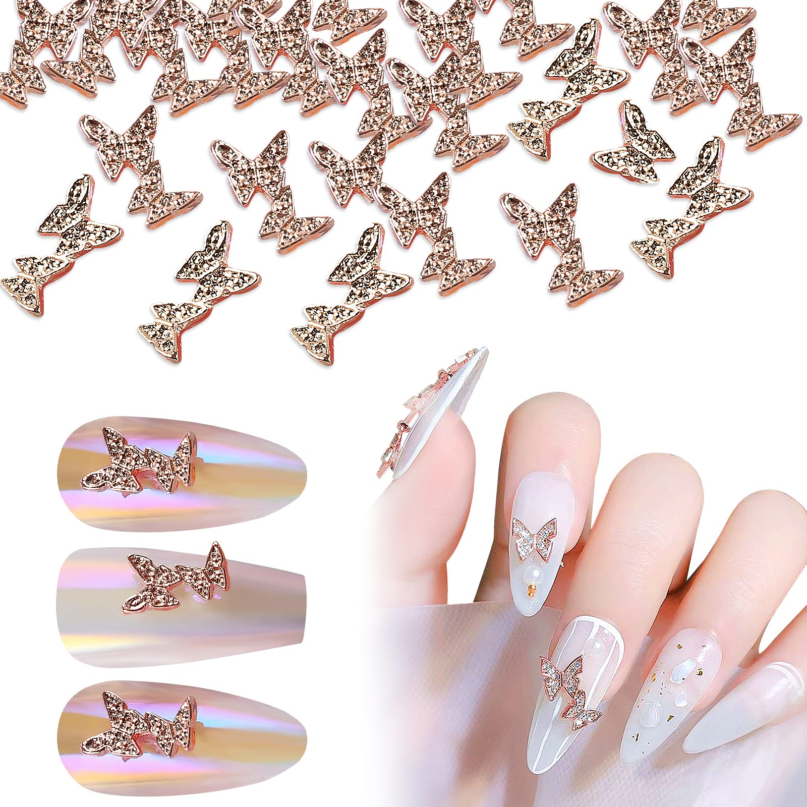 50pcs 3D Alloy Butterfly Nail Art Charms - 2nd Gen DIY Nail Decorations for Women & Girls | Perfect for Nail Salons, Parties, Weddings & Special Occasions