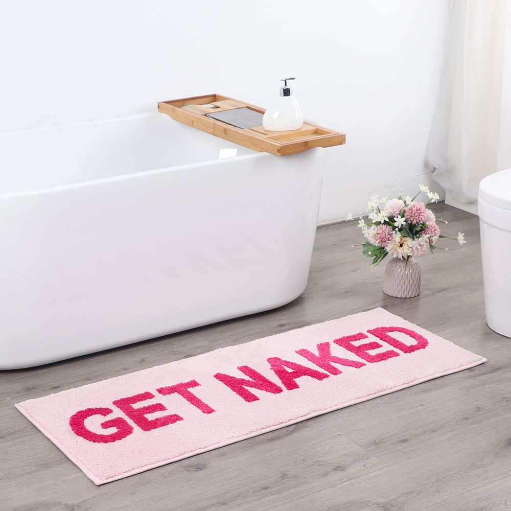 BOVEU Non-Slip Bathroom Rug Runner 17x47 Inch - Extra Long Absorbent Machine Washable Bath Mat - Soft Shaggy Carpet for Bathroom & Shower - Pink - Perfect for Bathroom Safety & Comfort