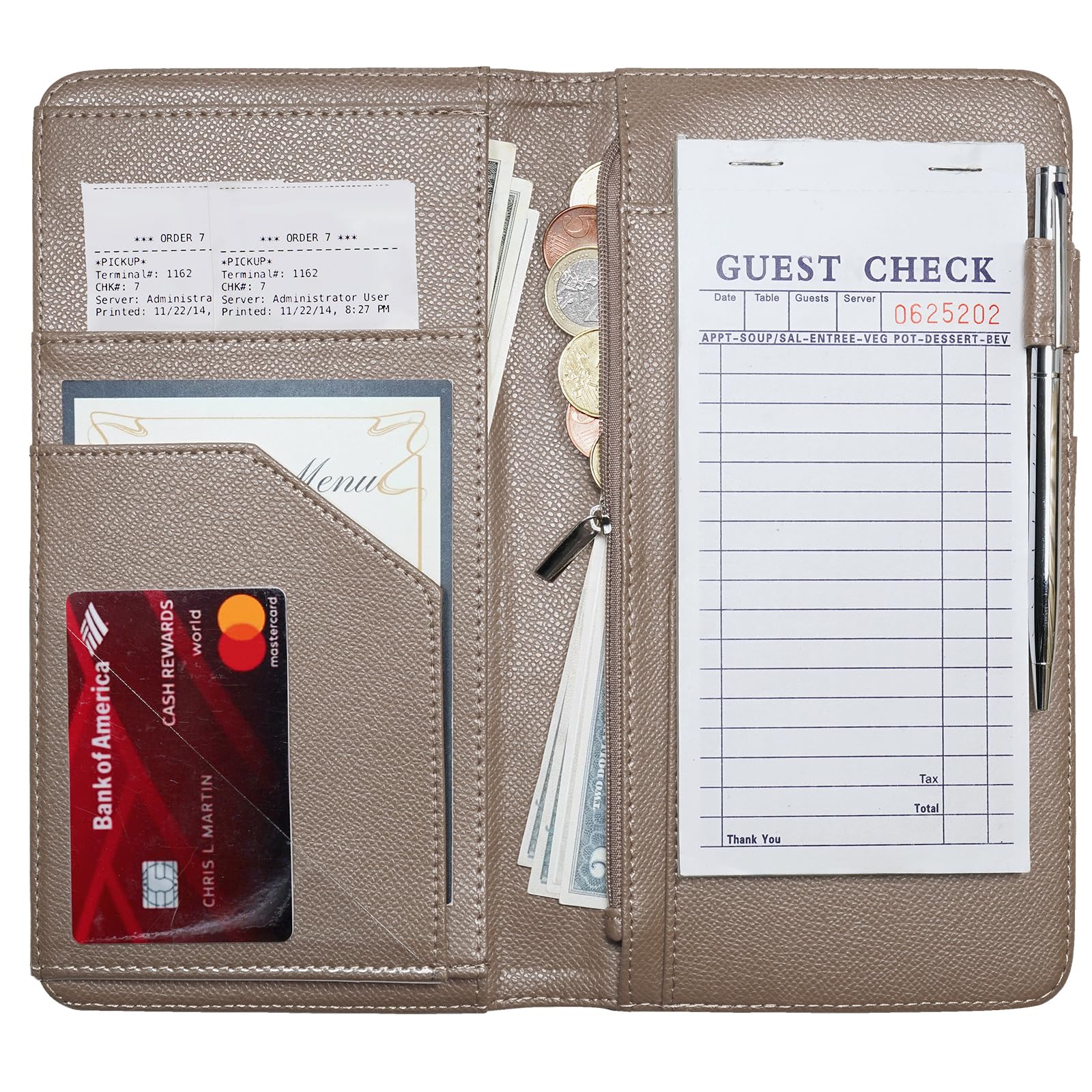 Premium Server Book with Zipper & Magnetic Pocket - Durable Waitress Check Booklet for Restaurant Staff | Guest Check Organizer, Waiter Wallet with High-Capacity Pockets | Perfect for Busy Servers, Hosts & Bartenders - Ideal for Fine Dining, Cafes & Hospitality Work (Stone Design)