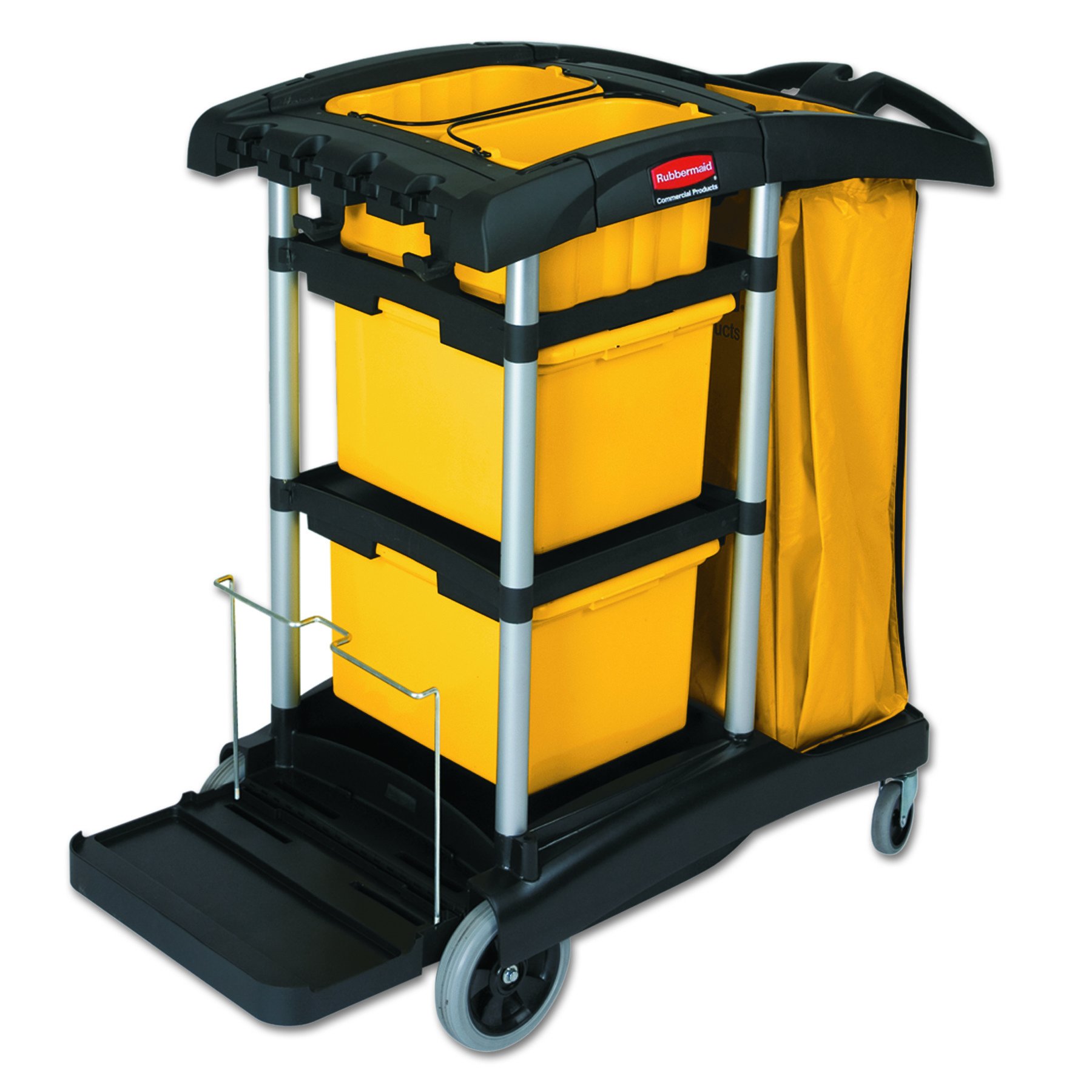 Rubbermaid Commercial High-Capacity Cleaning Cart with Storage Bins, Zippered Vinyl Bag & Wheels - Black Janitorial Supply Cart for Schools, Offices & Facilities - Ideal for Transporting Mops, Brooms & Cleaning Supplies