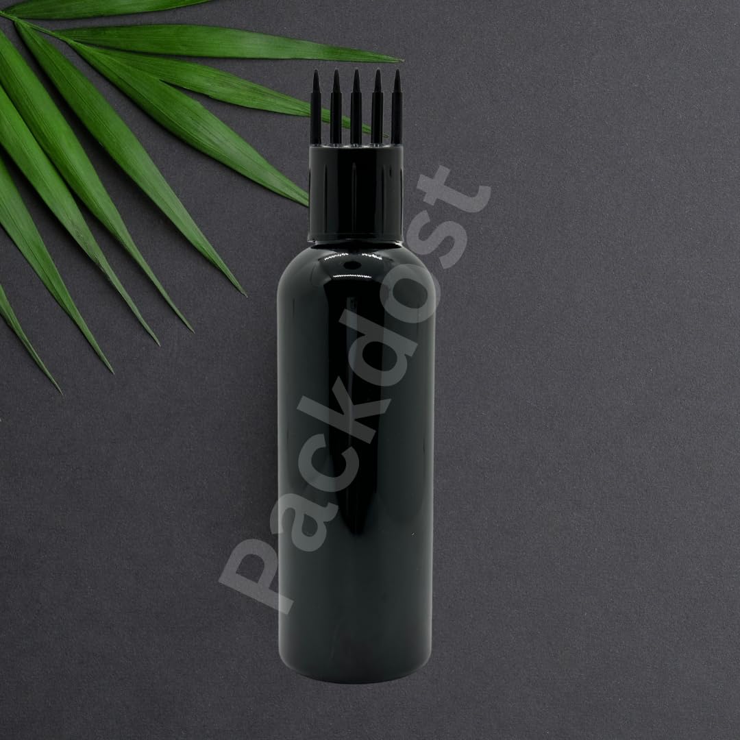 100ml Refillable Hair Root Comb Applicator Bottle for Oil & Shampoo - 10 Pack Black Cylindrical Bottles with Applicator Cap | Perfect for Salon, Home Hair Care & Scalp Treatments