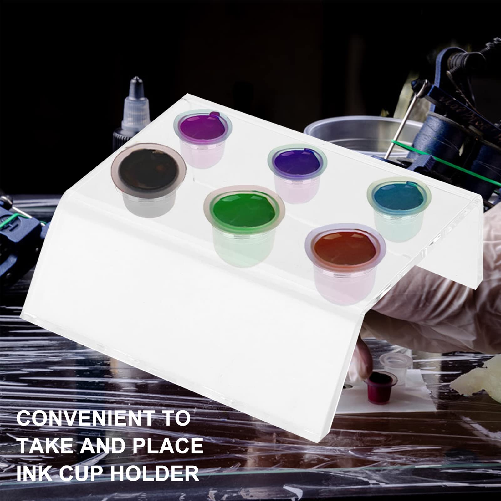 6-Hole Acrylic Tattoo Ink Cup Holder Stand - Professional Pigment Cap Organizer for Tattoo Machines & Permanent Makeup Tools | Perfect for Tattoo Studios & Artists
