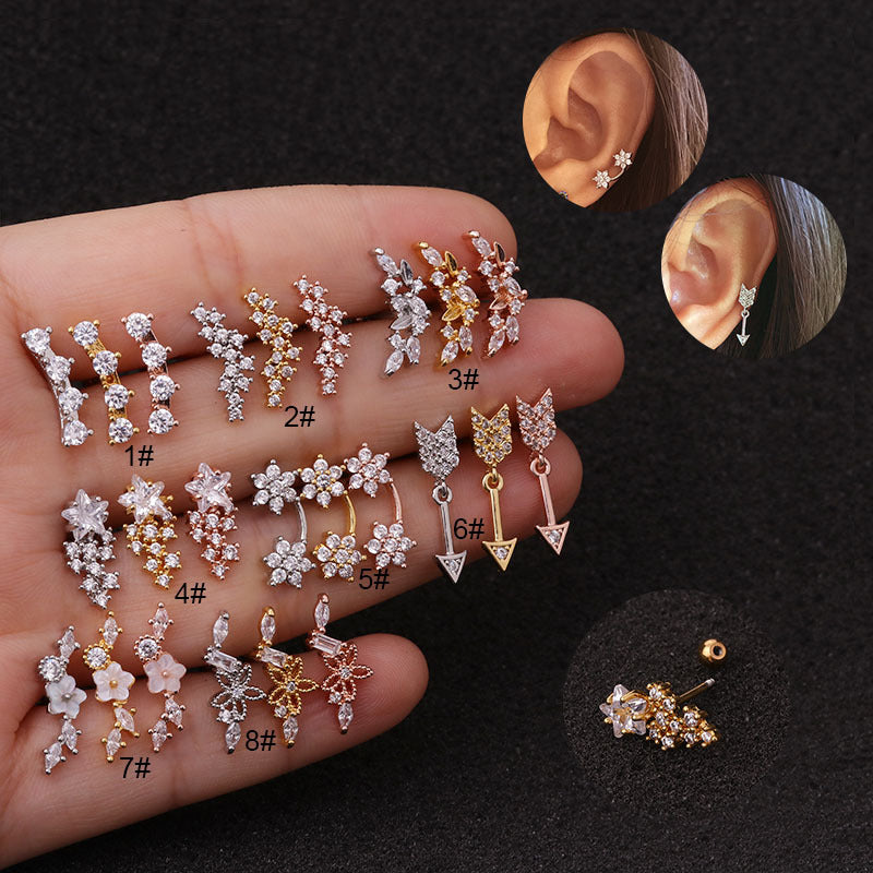 20G Cartilage Dangle Flower Stud Rose Gold Earrings for Women | HSPJ19102 | Elegant Jewelry Gift for Parties, Weddings & Everyday Wear
