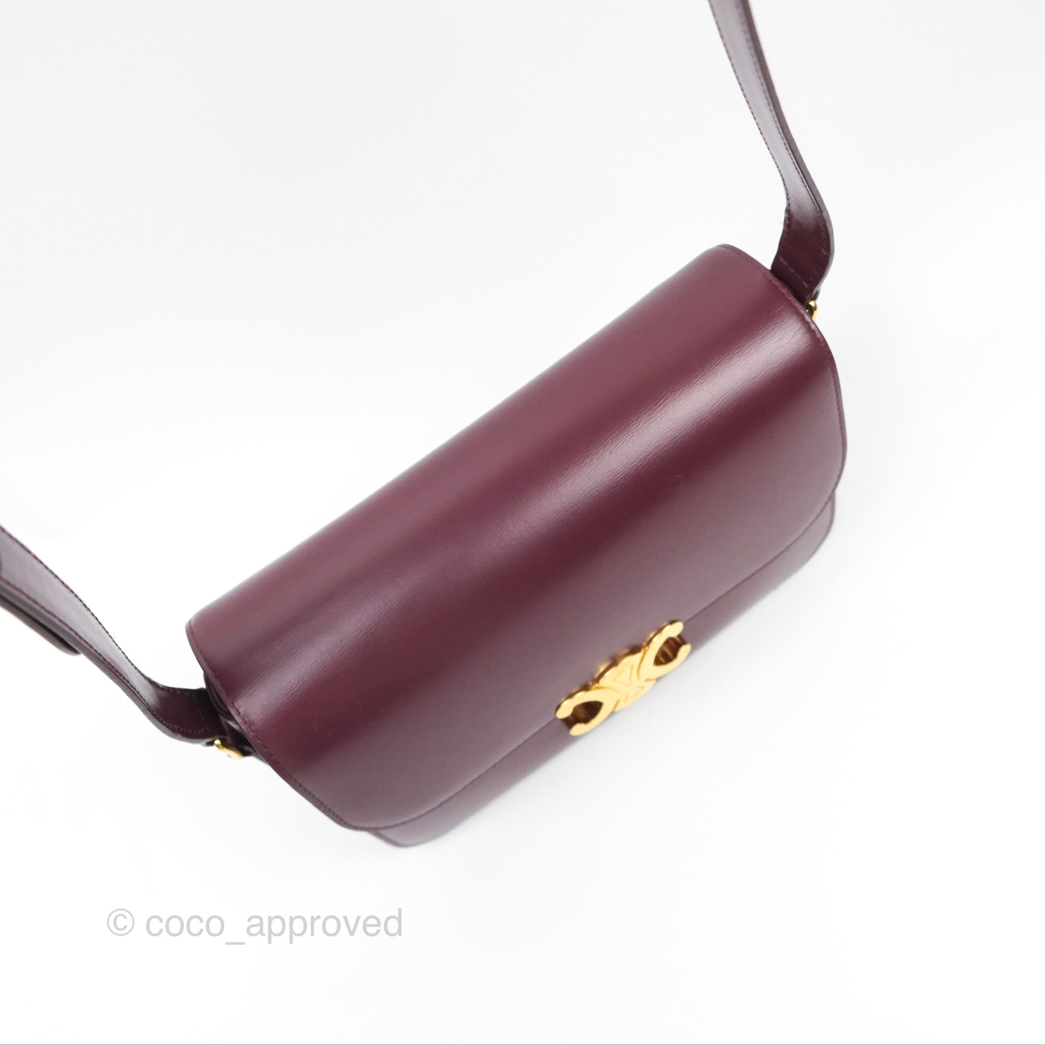 Celine Medium Triomphe Bag in Acai Burgundy Shiny Calfskin Leather - Luxury Crossbody Purse for Women, Perfect for Work, Travel & Evening Events