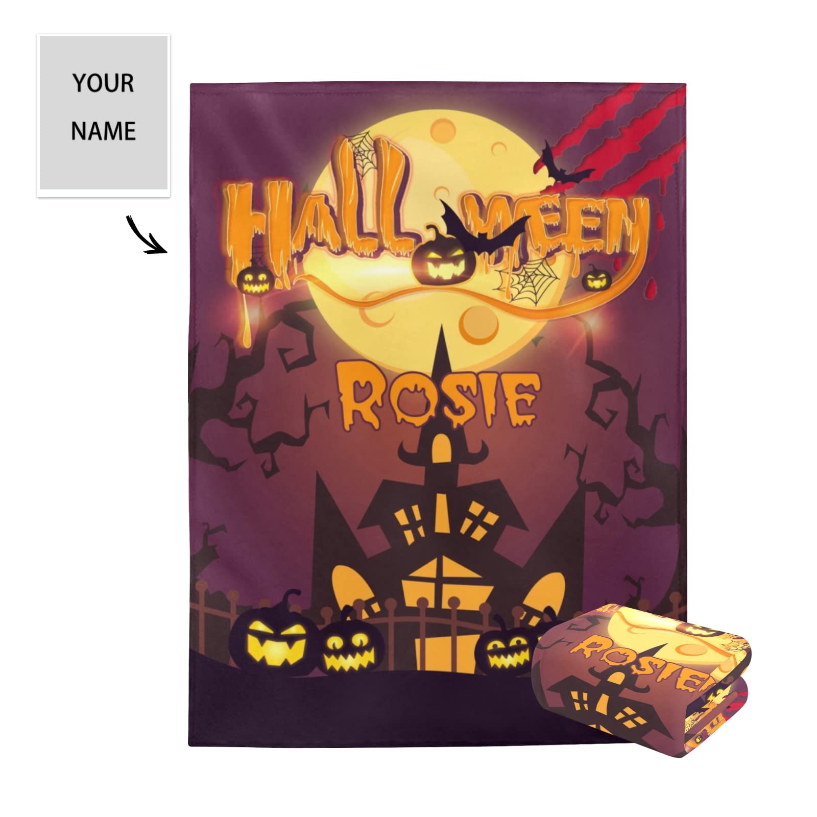 Personalized Halloween Blanket for Kids - Custom Name Pumpkin Throw 30