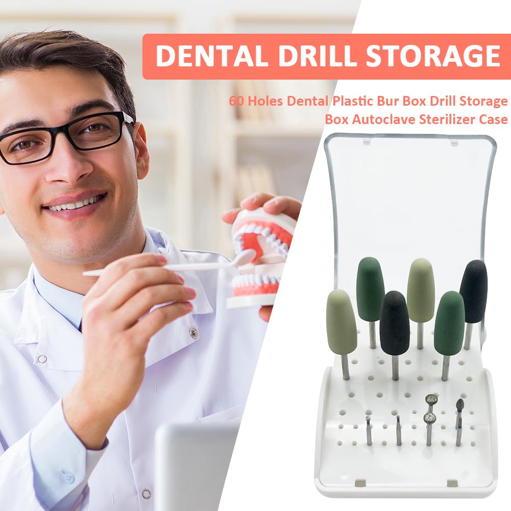 Autoclavable 60-Hole Dental Bur Block Organizer with Cover - Slow & High Speed Burs Holder for Dentists | Perfect for Dental Clinics, Labs & Portable Tool Organization
