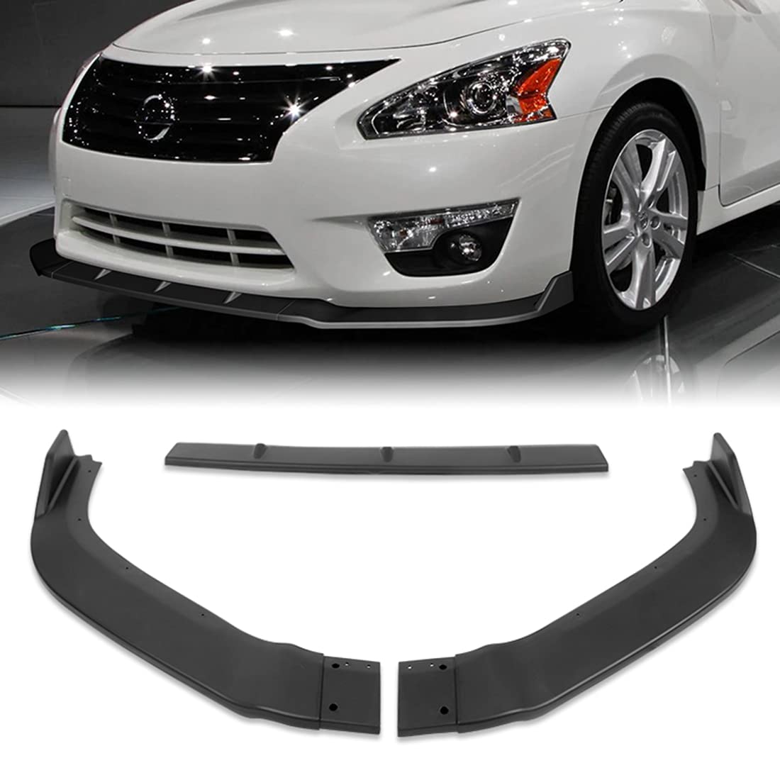 Q1-TECH 9-Piece Front Bumper Lip & Side Skirt Extensions Diffuser Body Kit for 2013-2015 Nissan Altima Sedan - Unpainted Matte Black Spoiler & Air Chin Splitter - Perfect for Car Customization & Street Style Enhancement