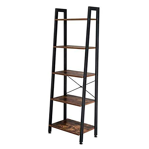 5-Tier Industrial Ladder Bookshelf - Sturdy Metal Storage Shelf for Home, Office & Bedroom - Rustic Decorative Shelving Unit for Books, Plants & Display - Perfect for Small Spaces & Modern Decor