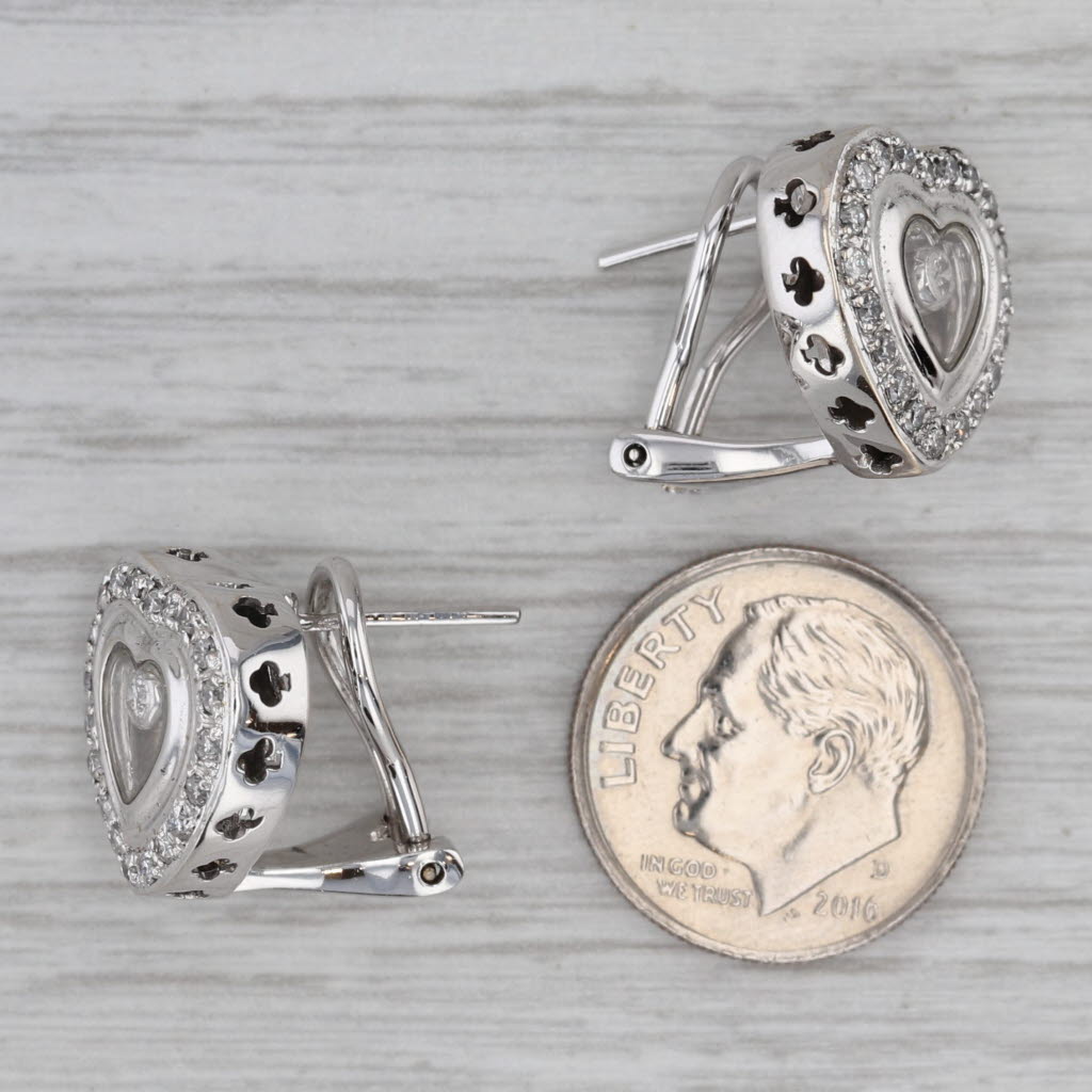 0.46ctw Floating Diamond Halo Heart Stud Earrings in 18k White Gold with Omega Backs - Perfect for Valentine's Day Gifts, Anniversary Presents & Romantic Occasions