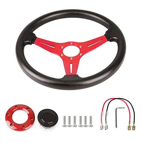 13.8” Universal Quick Release Racing Steering Wheel - 6 Bolt Flat Drift Car Steering Wheel with PU Leather Grip & Aluminum Spokes (Includes Horn Button) | Perfect for Drifting, Track Racing & Performance Driving