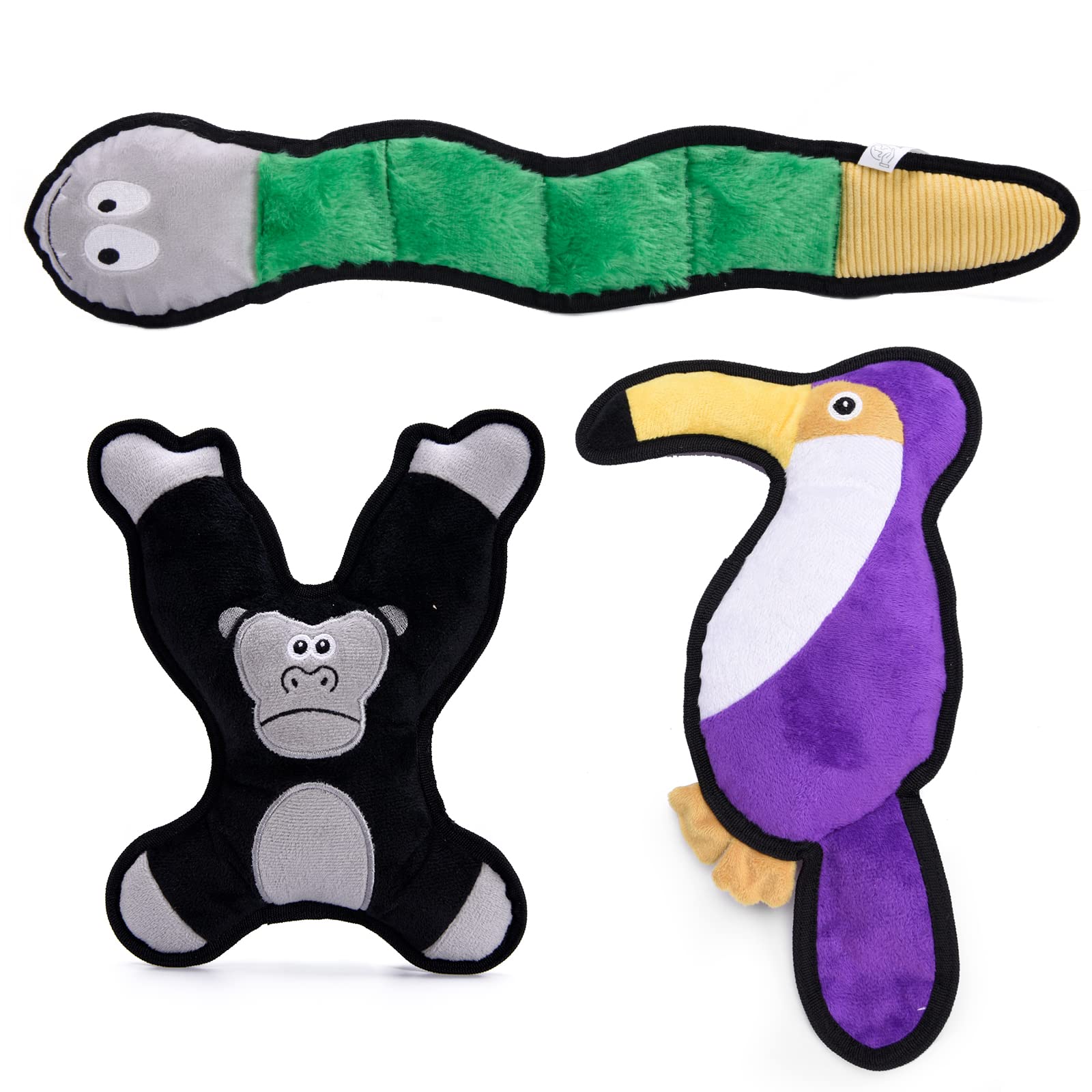 Durable 3-Pack Squeaky Dog Toys Jungle Set - Tough Chew Toys for Puppies with Interactive Plush Rope & Crinkle Paper - Perfect for Playtime, Training, and Teething Relief