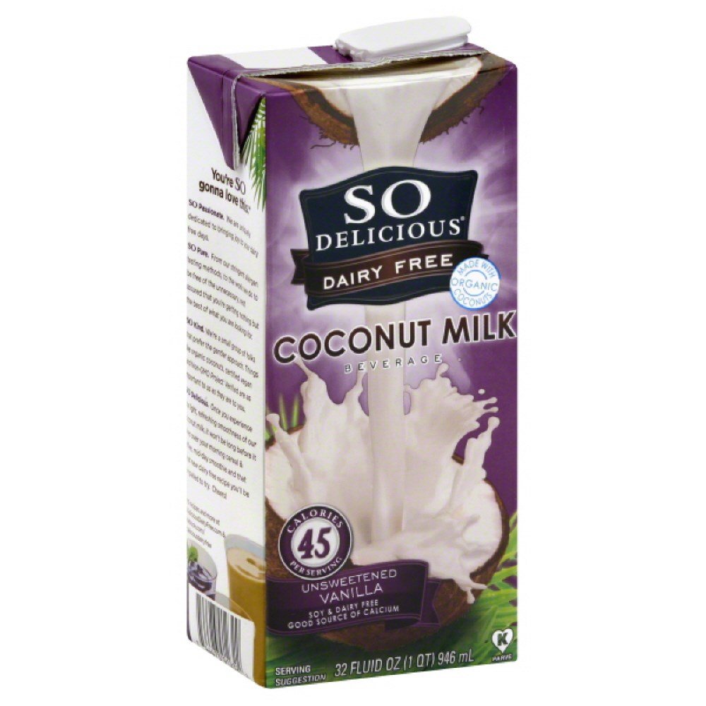 So Delicious Organic Unsweetened Vanilla Coconut Milk - 32 Fl Oz (Pack of 12) | Dairy-Free, Vegan, Gluten-Free | Perfect for Smoothies, Coffee & Baking