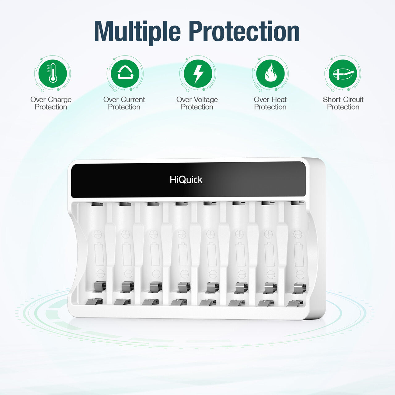 HiQuick 8-Slot LCD Battery Charger for AA AAA Rechargeable Batteries - Fast Charging for Cameras, Toys, Flashlights & Electronics
