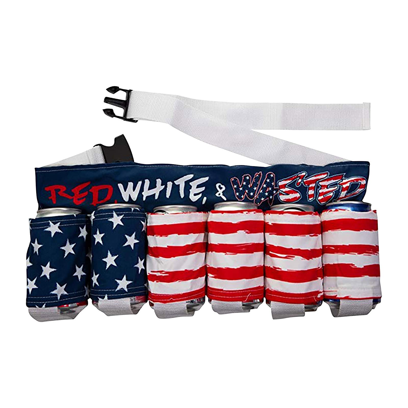 Patriotic Beer Belt Drink Holder - 4th of July & Independence Day Themed Waistband for Hands-Free Drinking - Perfect for Parties, Camping, BBQ, Fishing & Outdoor Events
