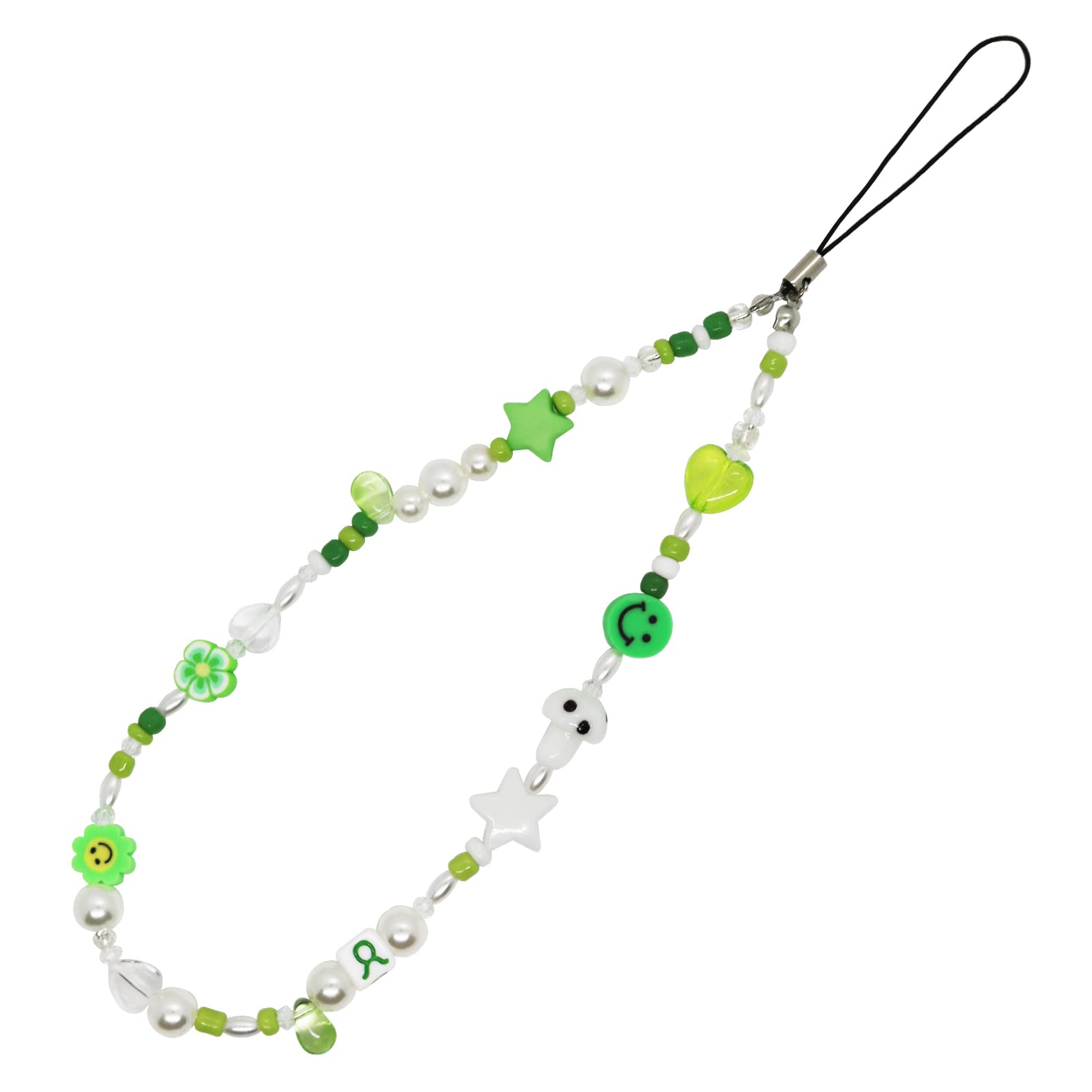 Beaded Phone Charm & Lanyard Wrist Strap - Polymer Clay Smiley Face Beads Bracelet Keychain Jewelry for Cell Phones - Perfect for School, Work, Travel & Everyday Use