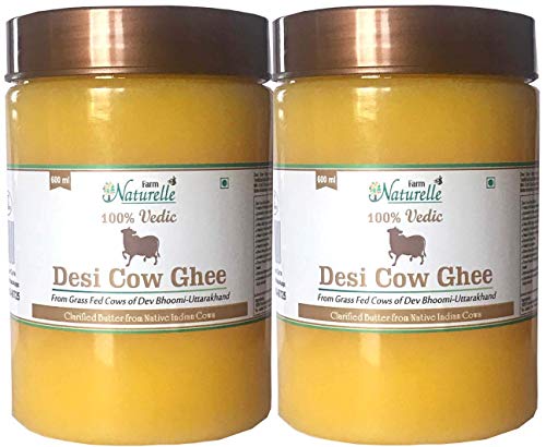 Organic A2 Desi Cow Ghee - 100% Pure Grass-Fed Clarified Butter - 600ml (Pack of 2) - Perfect for Cooking, Ayurveda & Healthy Lifestyle