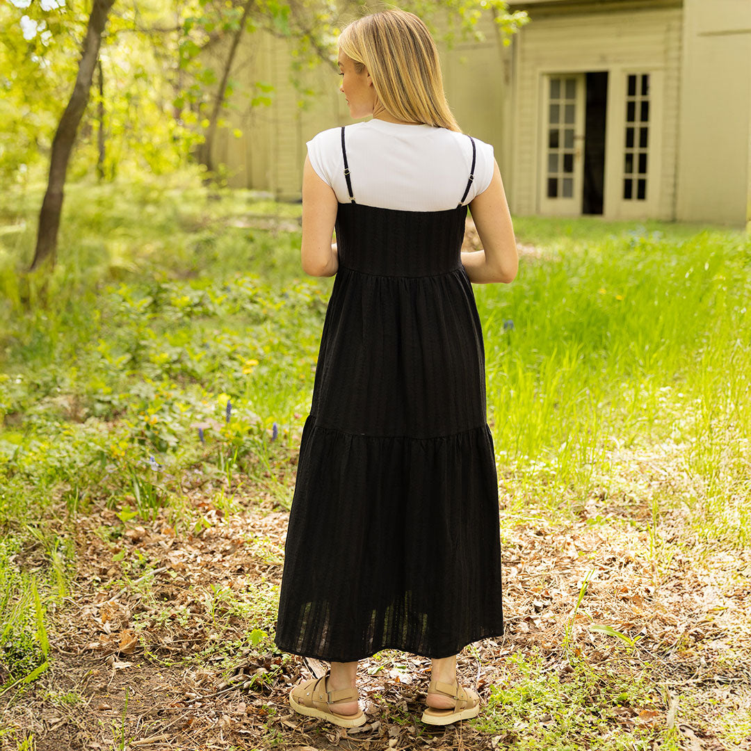 Elegant Black Cabo Midi Dress for Women - Summer Beach Party & Casual Outfit