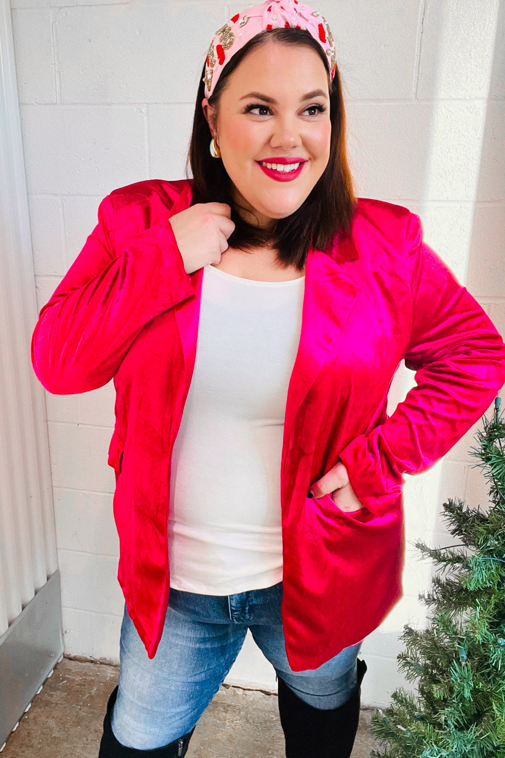 Elegant Magenta Velvet Blazer for Women - Stylish Lapel Jacket for Office, Parties & Special Occasions