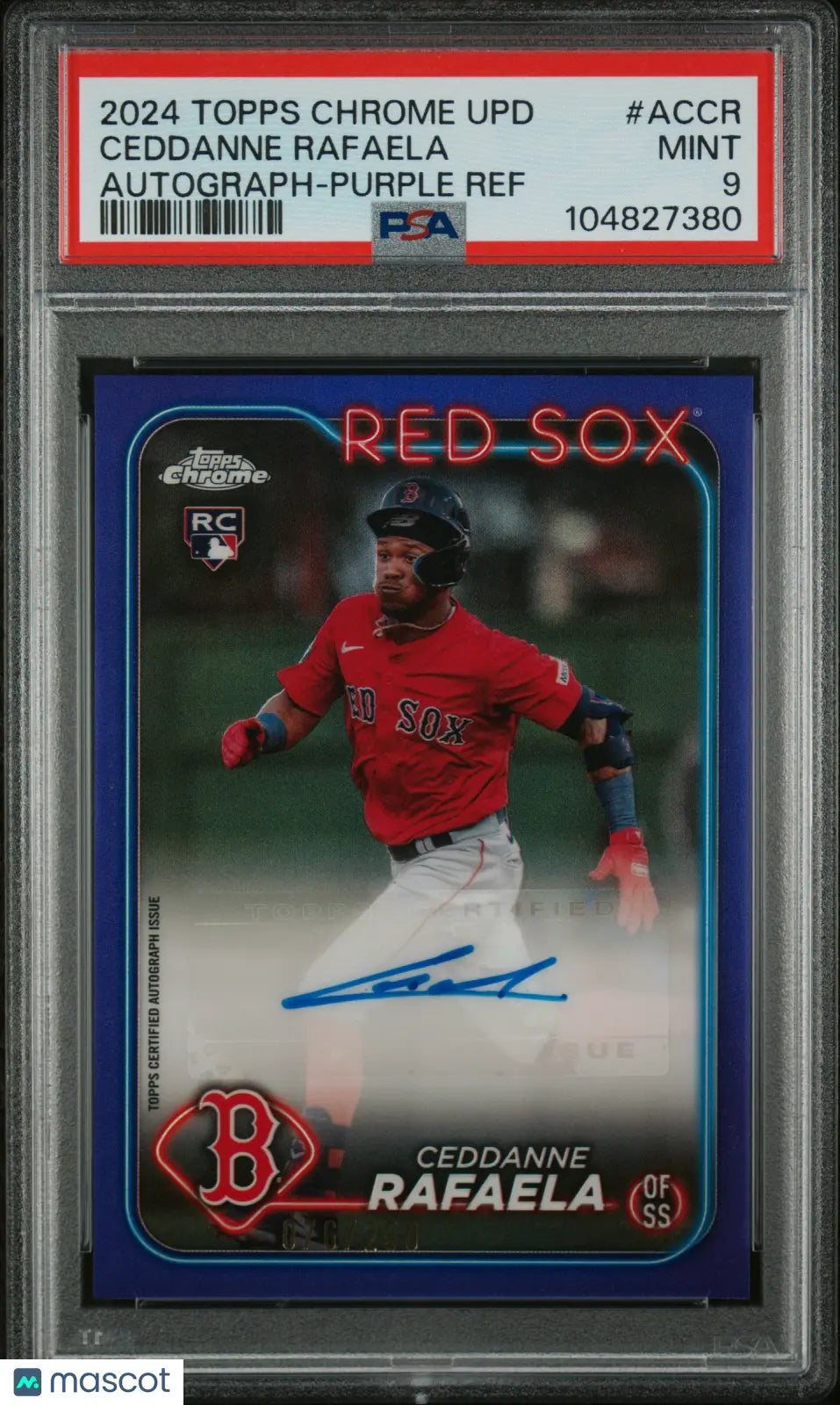 2024 Topps Chrome Update Ceddanne Rafaela Rookie Card Purple Refractor Auto PSA 9 /250 - Rare Baseball Collectible for Sports Memorabilia Enthusiasts & Investment