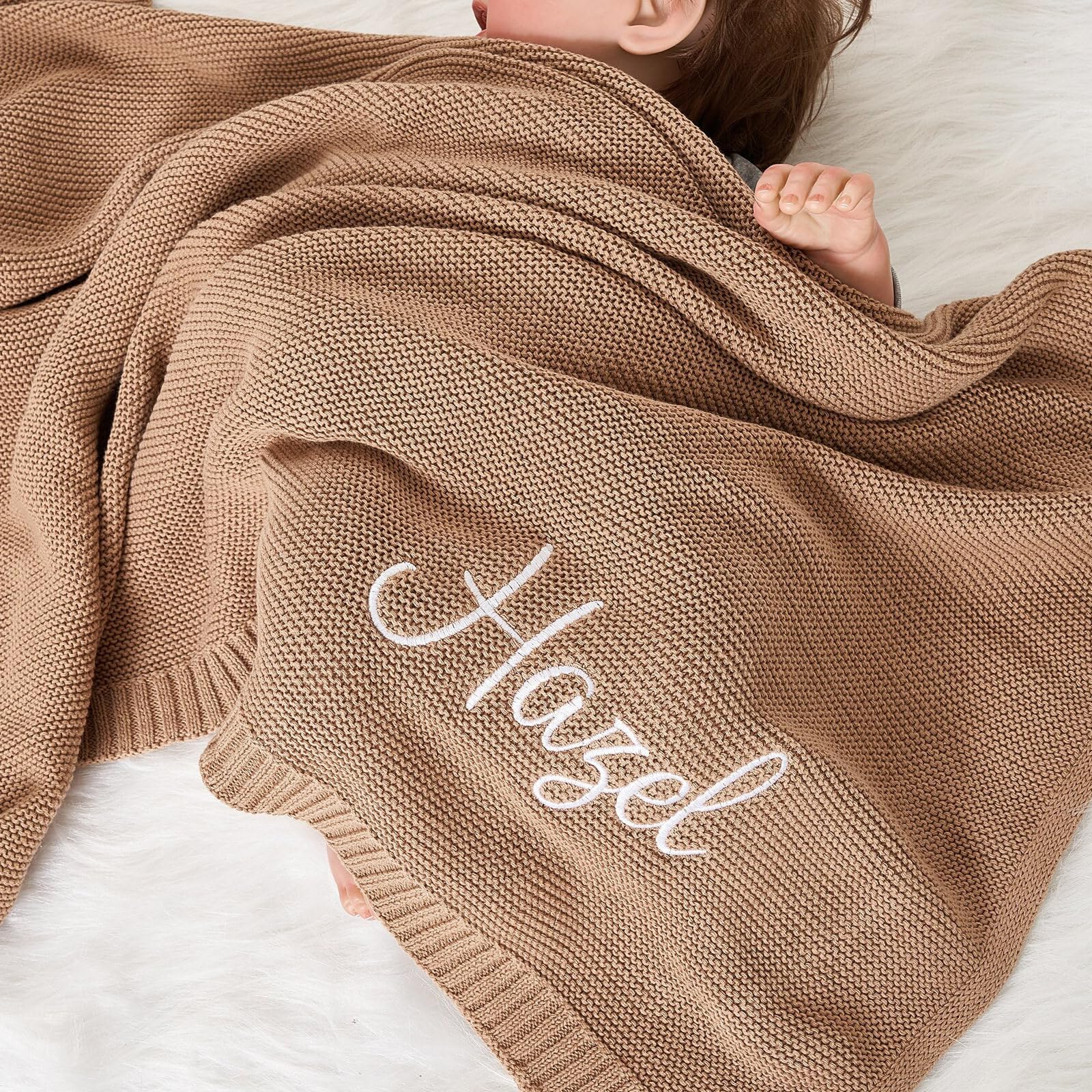 Personalized Baby Blanket with Embroidered Name - Custom Knit Nursery Blanket for Newborns, Boys & Girls - 42