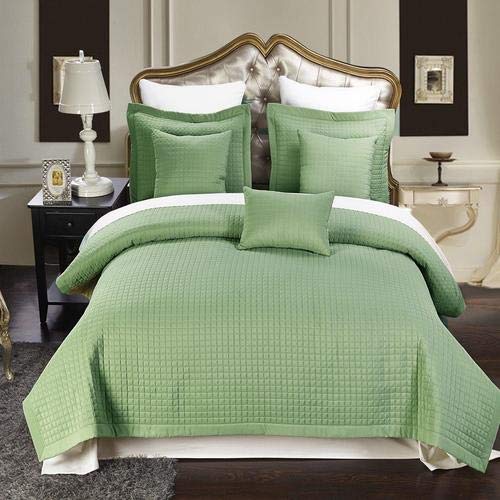 Luxury Checkered Quilted Bedding Set - Wrinkle-Free 4-6 Piece Coverlet Set for Full/Queen Size Bed in Sage Green - Perfect for Master Bedroom, Guest Room & Cozy Home Decor