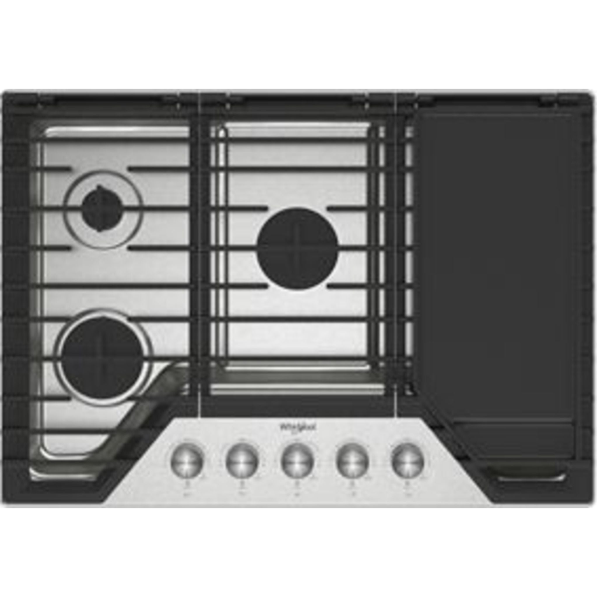 Whirlpool 30 Inch Gas Cooktop - WCGK7530PS Stainless Steel Professional Range for Home Kitchen Cooking, Grilling & Baking