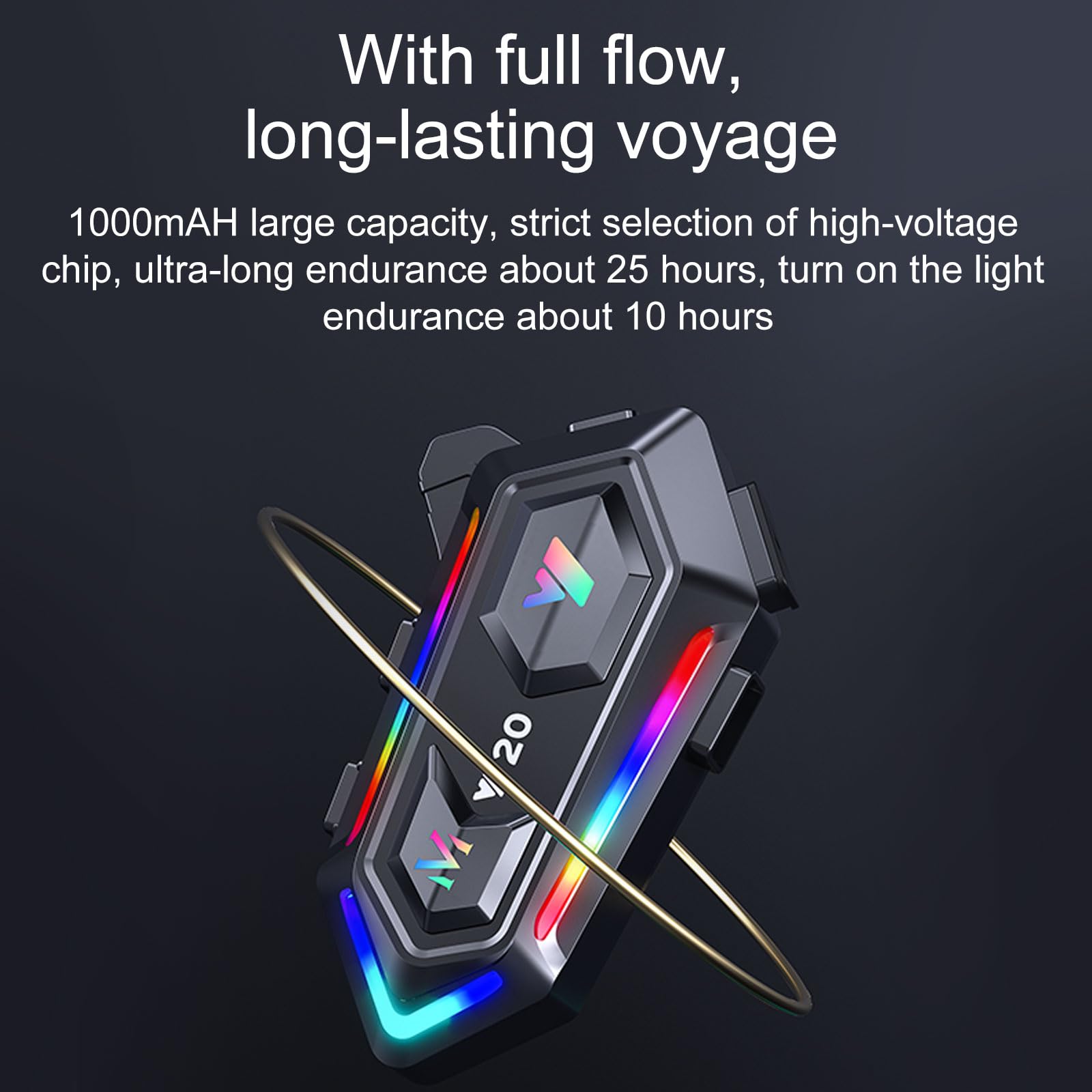Y20 Motorcycle Helmet Bluetooth Headset with RGB Lighting - Bluetooth 5.3, Smart Noise Cancelling, HiFi Sound, IPX6 Waterproof - Universal Fit for All Helmets - Perfect for Night Riding & Group Communication