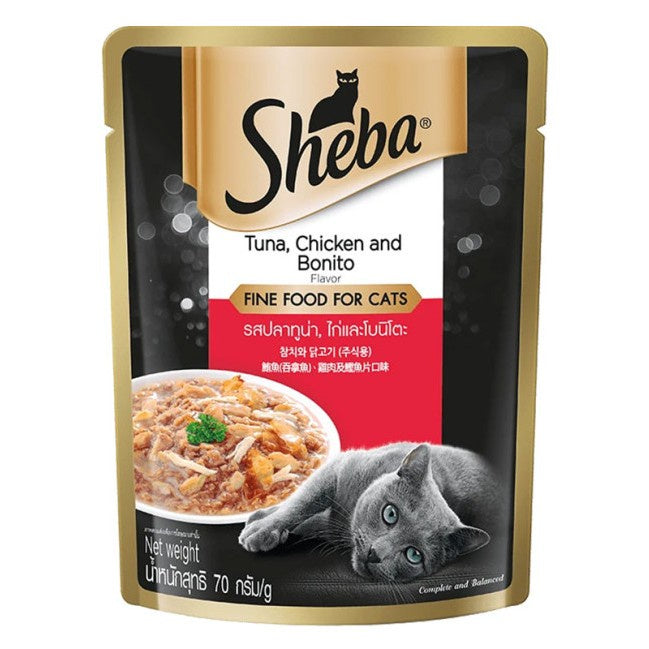 Sheba Premium Wet Cat Food Pouches - Nutrient Rich, Grain Free, 24 Pack (70g Each) - Perfect for Adult Cats & Kittens, Ideal for Mealtime & Travel