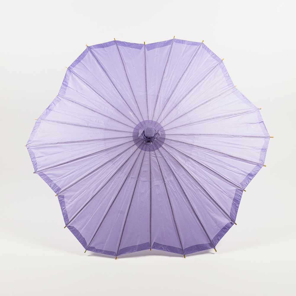 32 Lavender Paper Parasol Umbrella - Scallop Blossom Design with Elegant Wooden Handle for Wedding, Photo Shoot & Garden Party Decoration