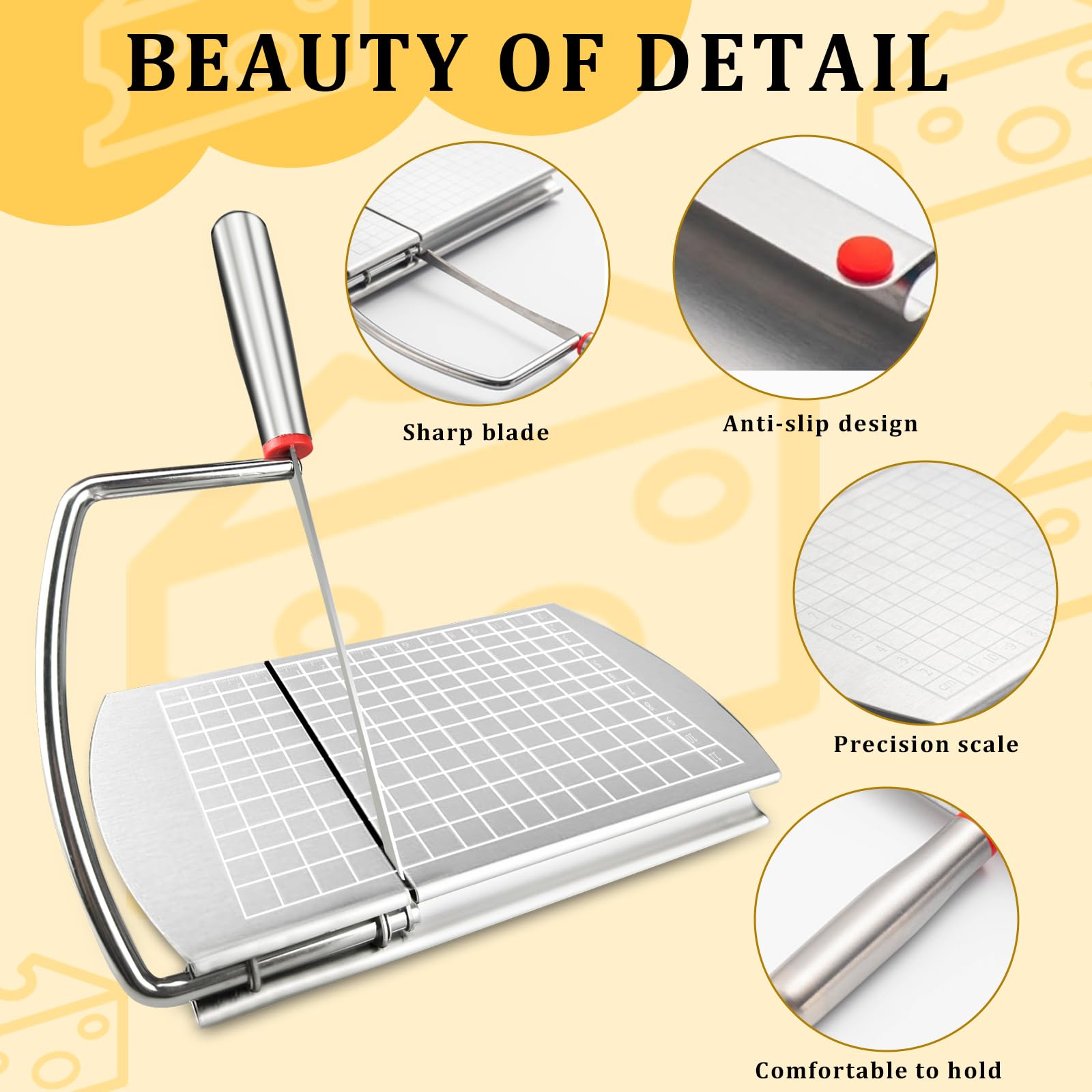 Premium Stainless Steel Cheese Slicer & Cutter - Multi-Functional Kitchen Tool for Block Cheese, Butter & Vegetables with Precise Measurement Scale | Perfect for Charcuterie Boards, Party Platters & Gourmet Cooking
