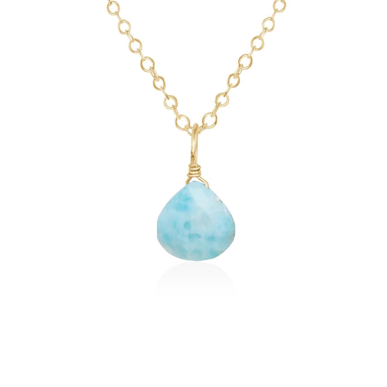 Tiny Larimar Teardrop Crystal Pendant Necklace - Genuine Blue Gemstone Jewelry for Women - Perfect for Beach Vacations, Boho Fashion & Spiritual Healing