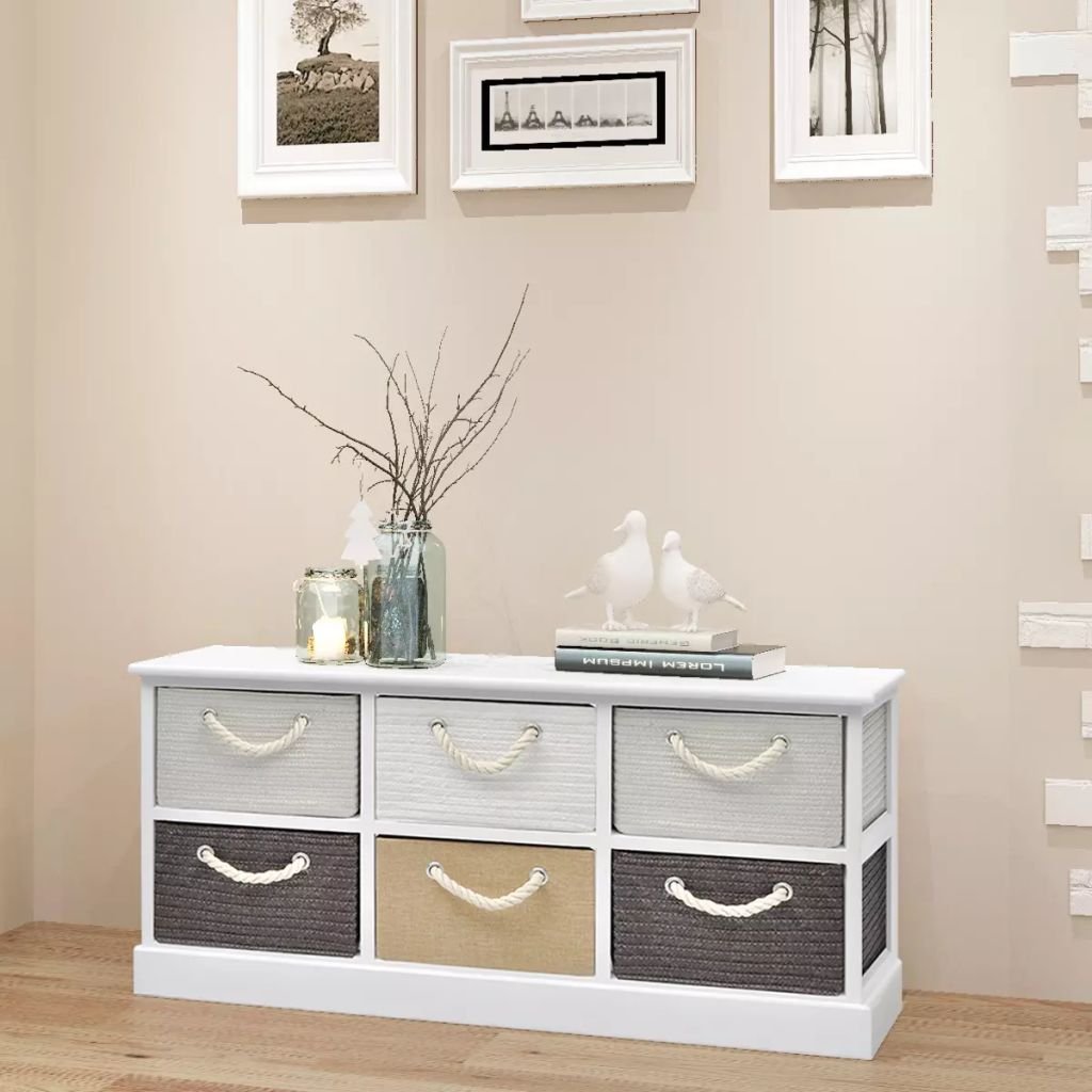 VidaXL 6-Drawer Storage Bench with Seat - Entryway Hallway Bench, Shoe Cabinet, Organizer for Small Spaces - Solid Paulownia Wood & MDF - Perfect for Entryway, Foyer, Bedroom, Living Room Storage