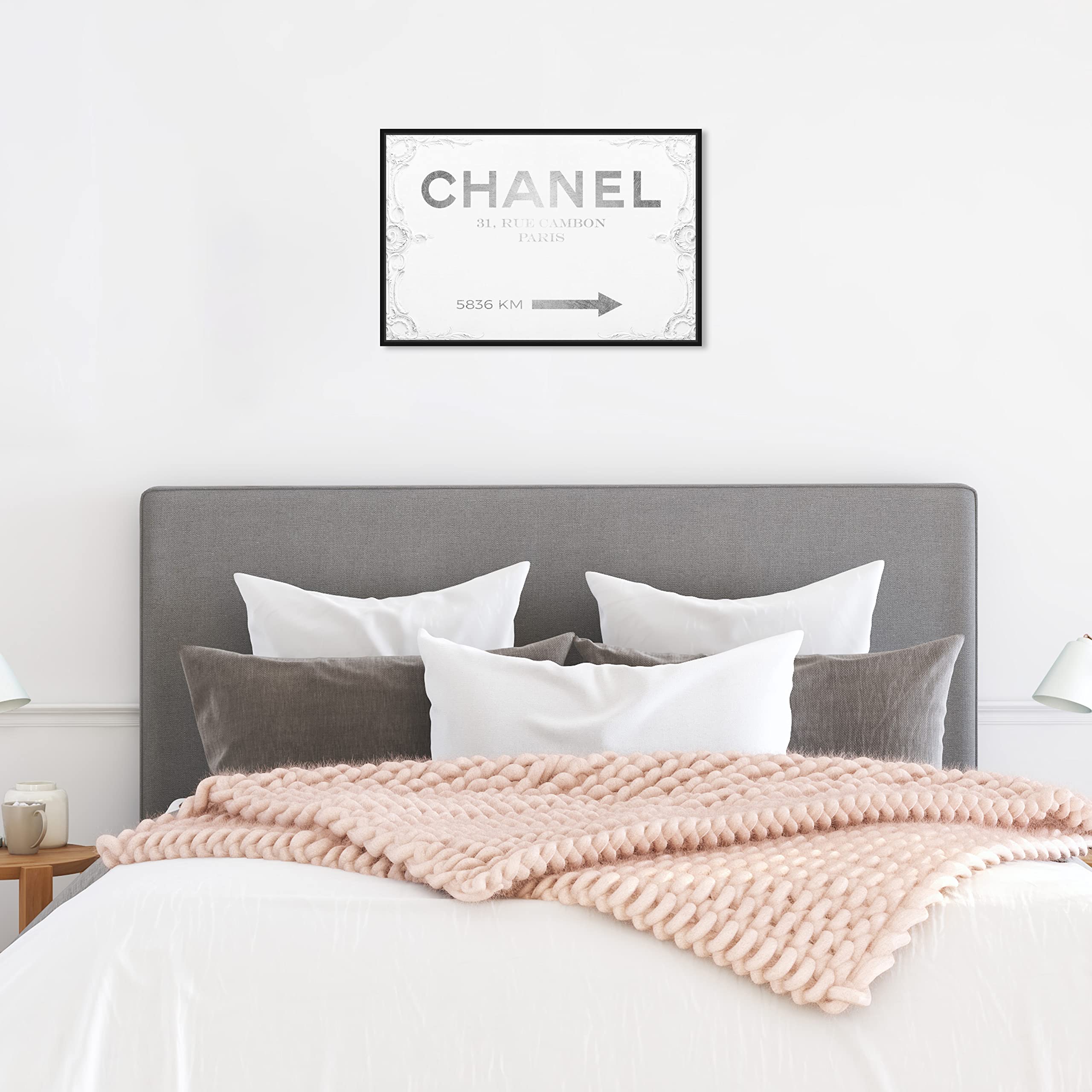 Oliver Gal Artist Co. Contemporary 16x24 Inch Couture Road Sign Rococo Framed Canvas Wall Art - White Closet Decor for Bedroom, Living Room & Office