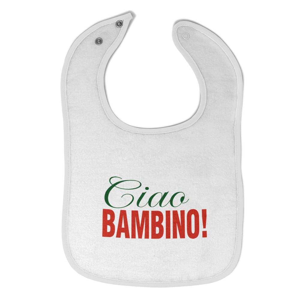 Funny Humor Cotton Baby Bibs & Burp Cloths Set - Ciao Bambino! Novelty Feeding Accessories for Toddler Girls & Boys (White Design) - Perfect for Mealtime, Drool Protection & Photo Shoots