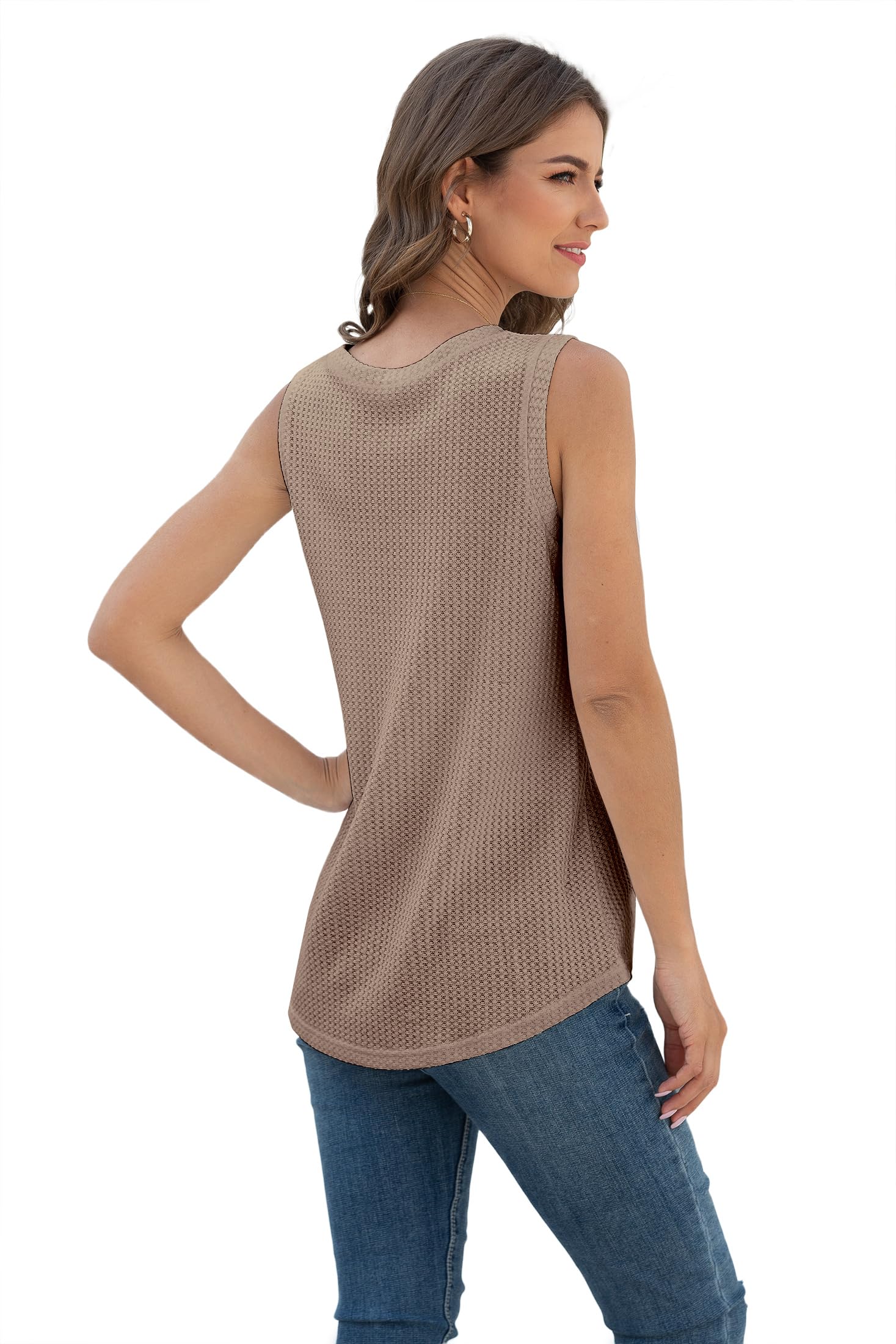 IWOLLENCE Women's Waffle Knit Tank Top - Casual Sleeveless Blouse with Twist Knot Detail | Perfect for Summer Outfits, Beach Wear & Layering