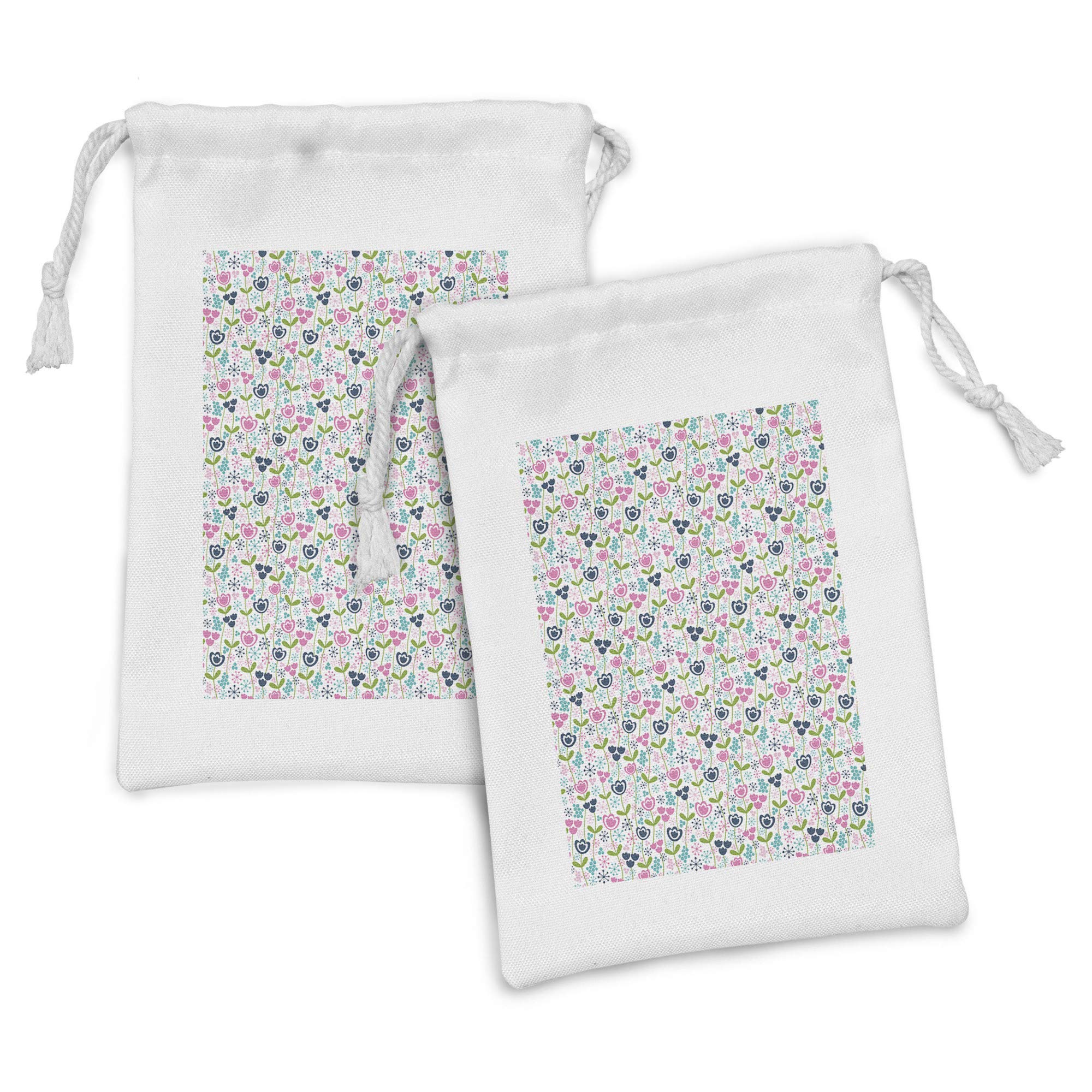Ambesonne Floral Fabric Pouch Set of 2 - Romantic Spring Flower Branch Design Drawstring Bags for Toiletries, Makeup, Jewelry & Travel Essentials (9