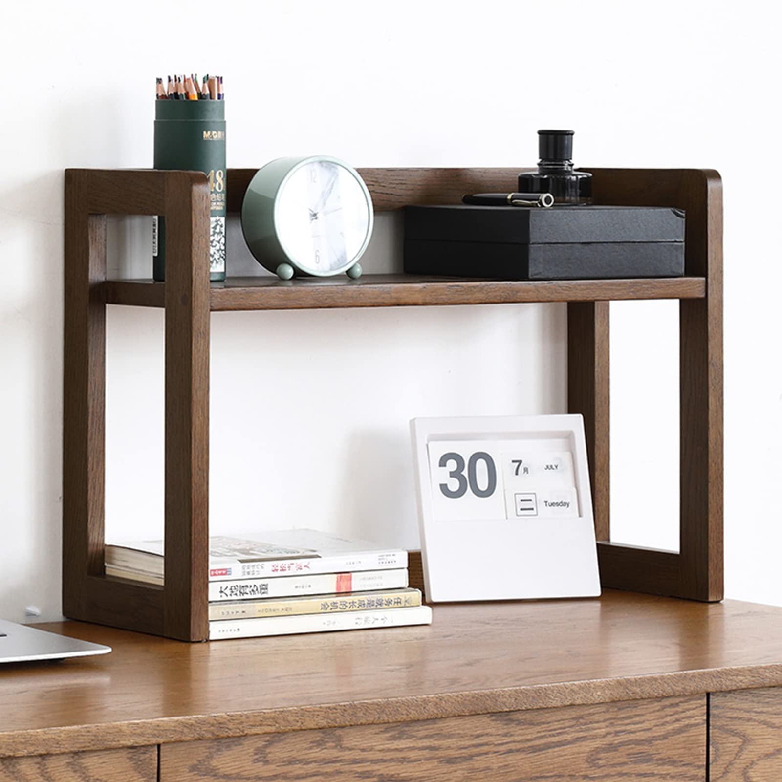 Wooden Desktop Shelf Organizer - Rubberwood Tabletop Storage Rack, Open Bookcase for Office, Studio & Kitchen | Compact Bookshelf Display for Home Organization & Workspace Efficiency