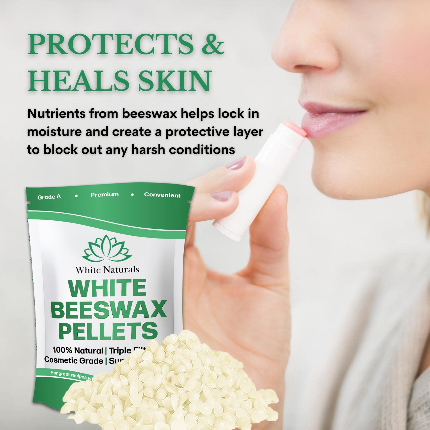 Pure Natural White Beeswax Pellets 1 lb (16 oz) - Cosmetic Grade, Triple Filtered - Perfect for DIY Lip Balms, Lotions, Candles & Skincare Products - Ideal for Homemade Cosmetics, Candle Making & Beauty DIY Projects