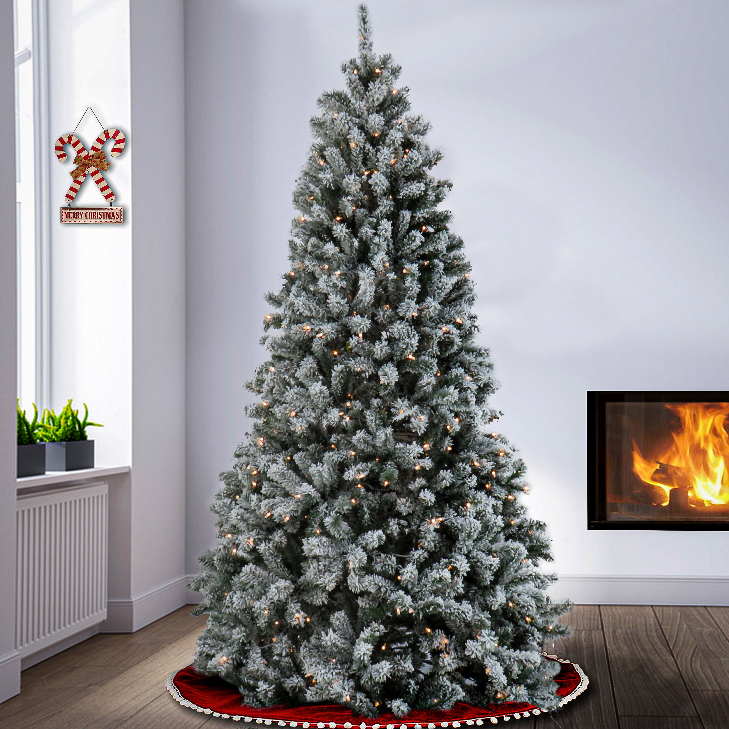 7.5 ft Pre-Lit Artificial Christmas Tree - North Valley Spruce with Snowy Branches & Clear LED Lights for Holiday Home Decor