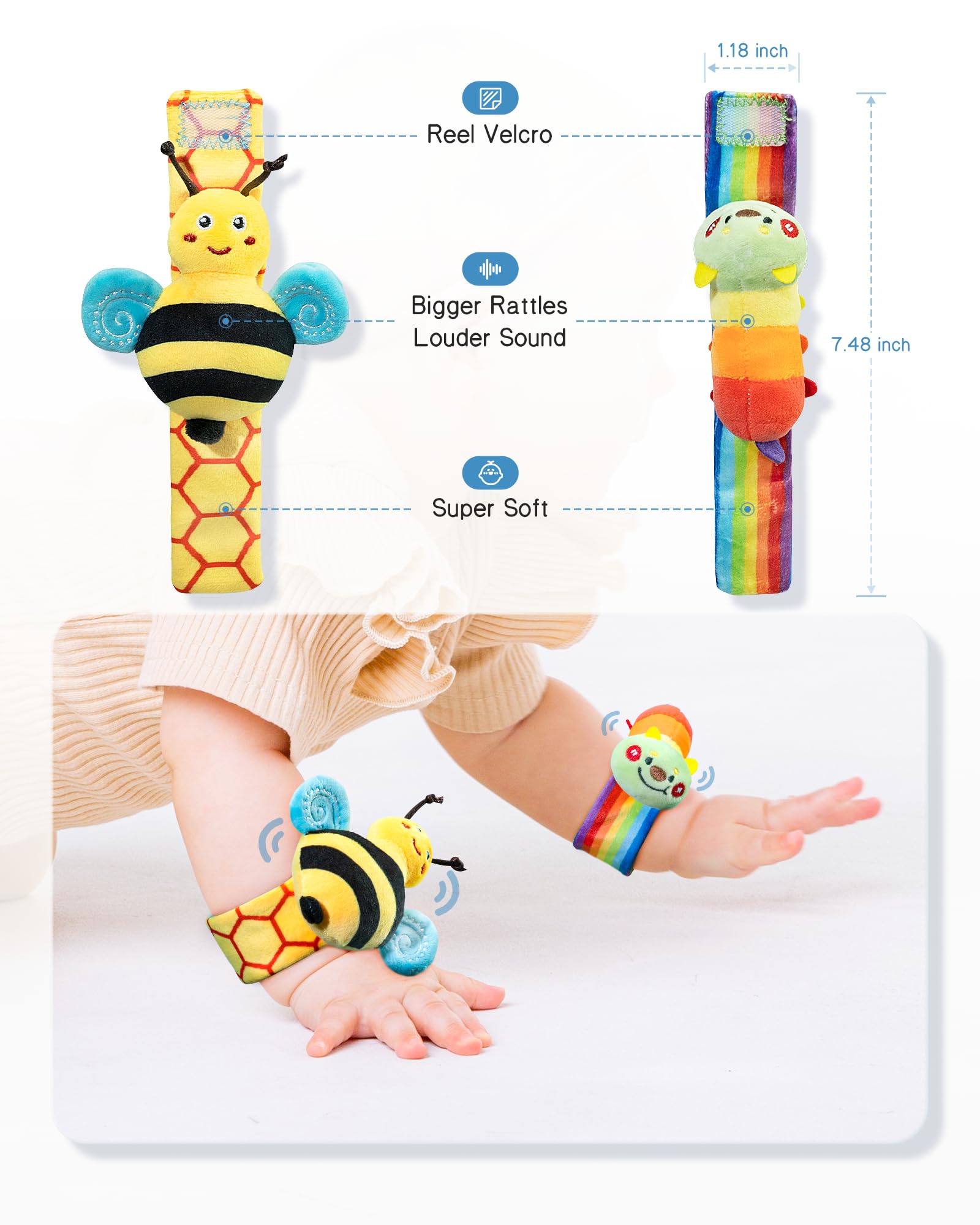 Infinno Baby Wrist Rattle Socks & Foot Finder Set - Soft Newborn Toys for 0-12 Months Boys & Girls | Garden Bug Series | Ideal Baby Shower Gift & Sensory Development Toy for Tummy Time & Playtime