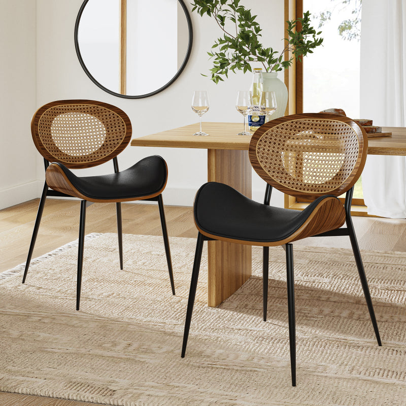 Flora Curved Wood Backrest Faux Leather Upholstered Dining Chair Cushion - Ergonomic Support for Kitchen, Restaurant & Office - Comfortable Seat Pad with Wooden Frame (Multiple Styles Available)