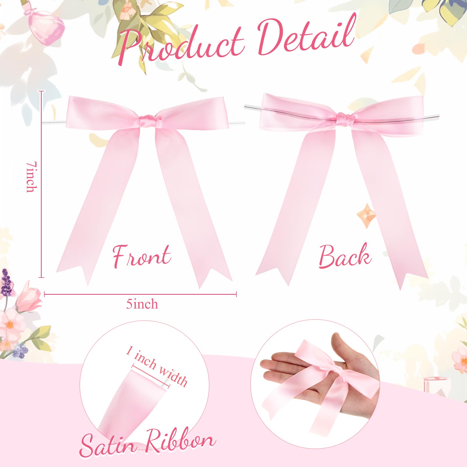 50 Pcs Large 5x7 Inch Satin Ribbon Bows for Gift Wrapping - Champagne Bottle, Cake, Treat Bags, DIY Crafts - Perfect for Weddings, Baby Showers, Bridal Showers, Christmas & Birthday Parties (Pink) | Elegant Gift Packaging & Party Decorations