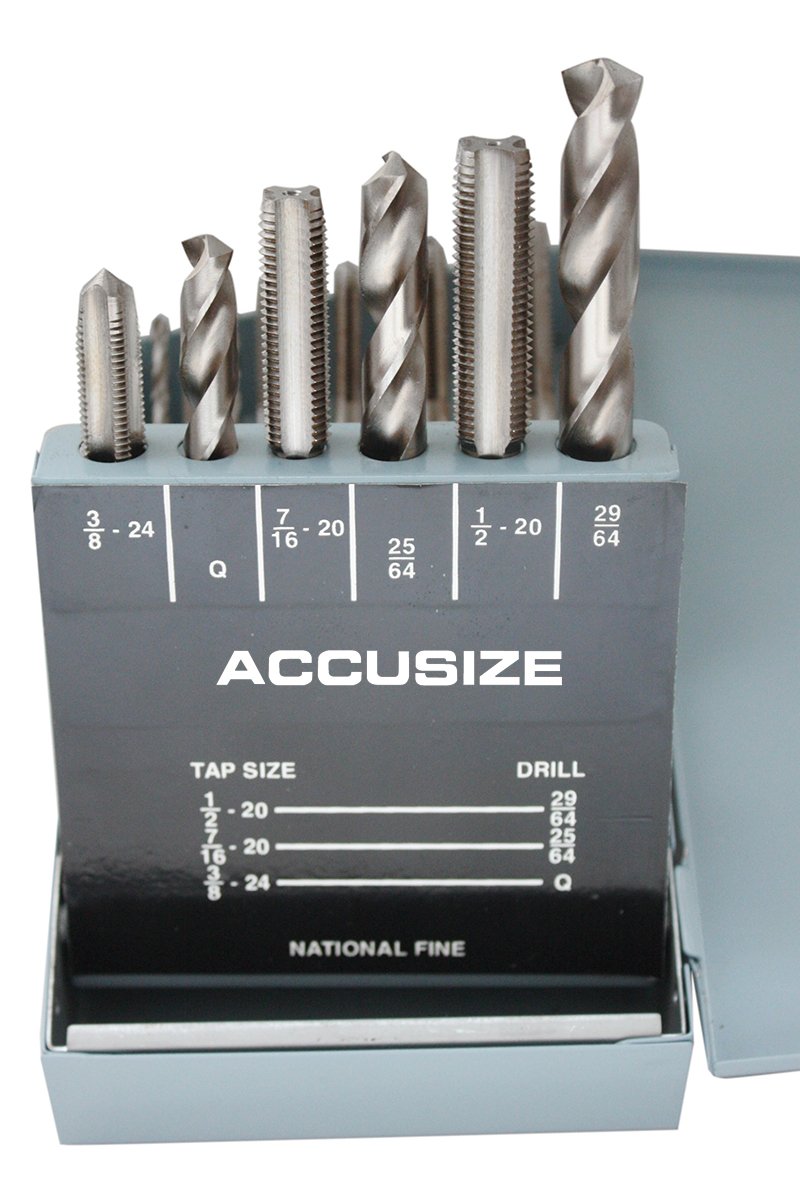 AccusizeTools - 18-Piece HSS Tap and Drill Bit Set (3-in-1 UNC/UNF/Metric) in Durable Metal Case - Perfect for Metalworking, DIY Projects, and Professional Machining