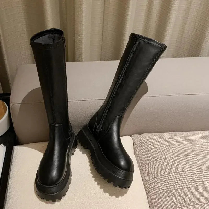 Women's Fashion Combat Boots - Mid Calf Winter Heels with Zipper | Knee High & Thigh High Quality Botas for Girls & Mujer | Perfect for Winter Outfits, Casual Wear & Street Style