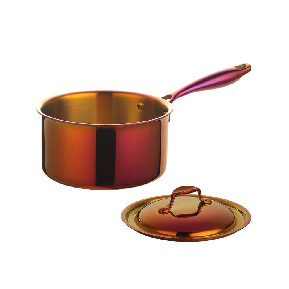 Color ME! 18/8 Stainless Steel 2.5 Quart Nonstick Saucepan with Lid - Eco-Friendly Kitchen Cookware for Home & Restaurants - Dishwasher Safe Small Cooking Pot (Magic Red) - Perfect for Simmering Soups, Cooking Sauces & Meal Prep