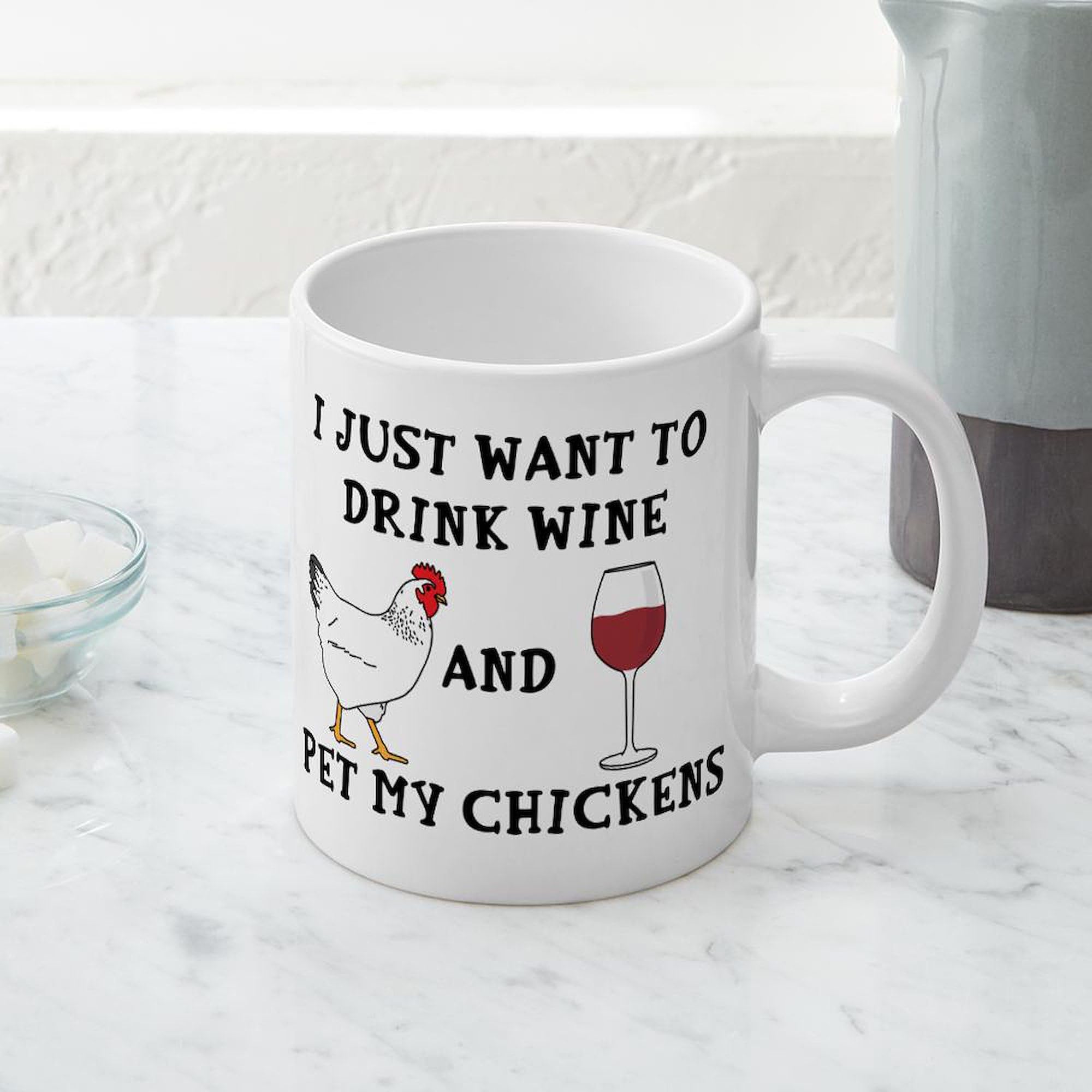 Chickens And Wine 20 oz Ceramic Coffee Mega Mug - Large Insulated Coffee Cup for Home, Office & Gifts - Funny Novelty Coffee Mug for Wine Lovers & Chicken Enthusiasts